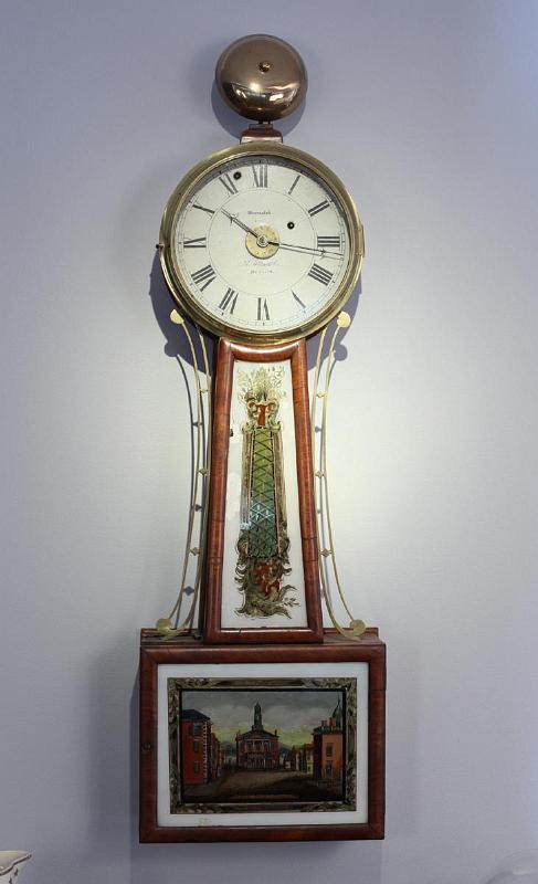 Aaron Willard Jr. Alarm Banjo Clock With Alarm Mechanism and Original Glasses