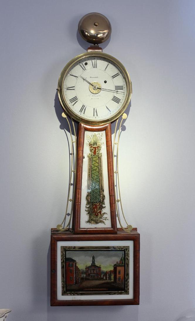 Aaron Willard Jr. Alarm Banjo Clock With Alarm Mechanism and Original Glasses