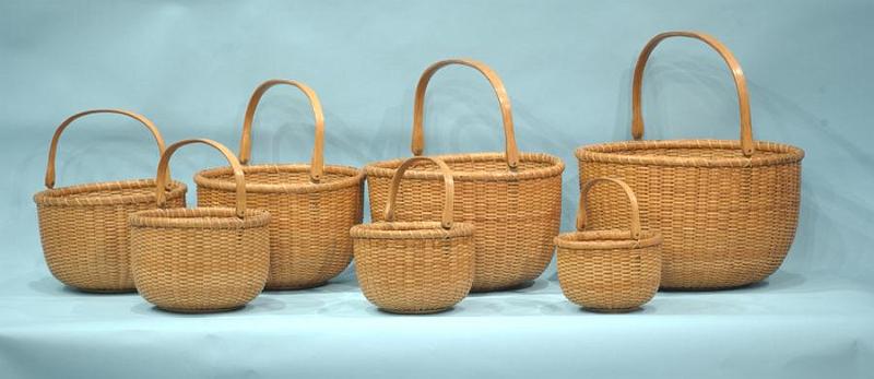 Nest of Seven Signed and Labeled Nantucket Baskets by F. Sylvaro, Nantucket Circa 1930
